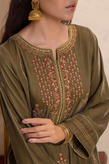 Stitched 1 Piece Velvet Embroidered Shirt