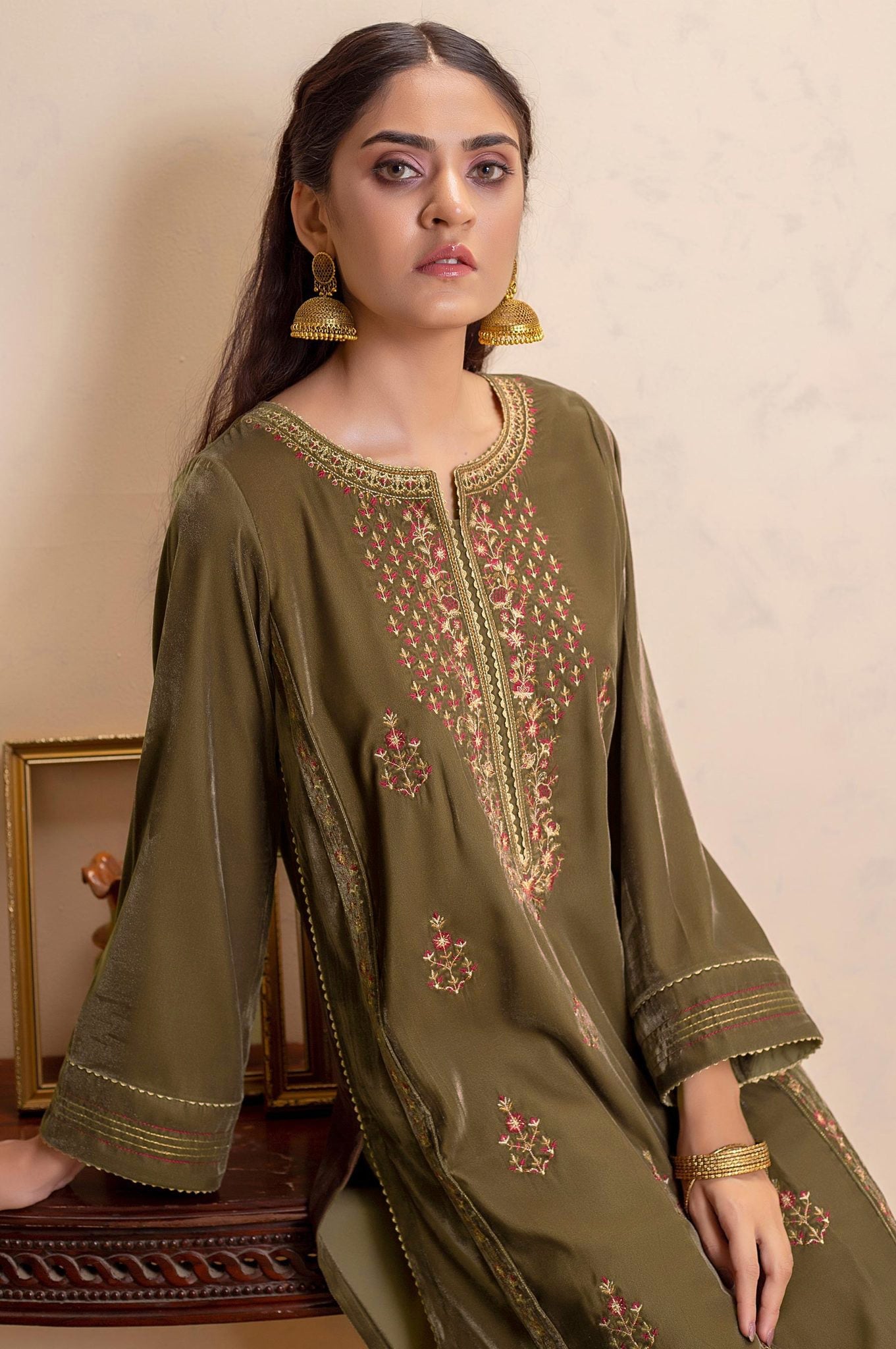 Stitched 1 Piece Velvet Embroidered Shirt