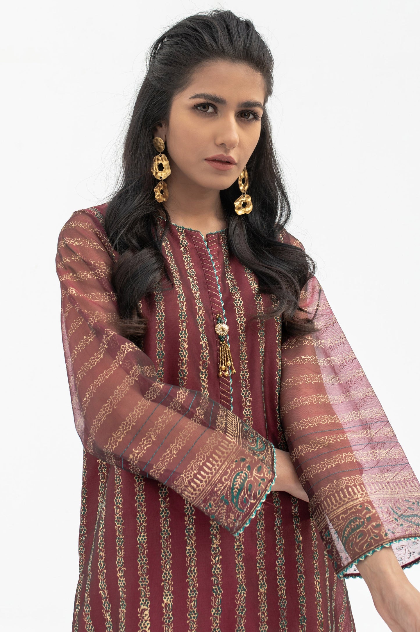 Stitched 1 Piece Organza Block Printed Shirt