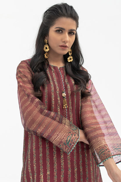 Stitched 1 Piece Organza Block Printed Shirt