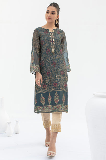 Stitched 1 Piece Embellished Block Print Organza Shirt