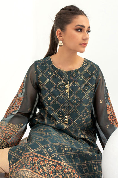 Stitched 1 Piece Block Printed Organza Shirt