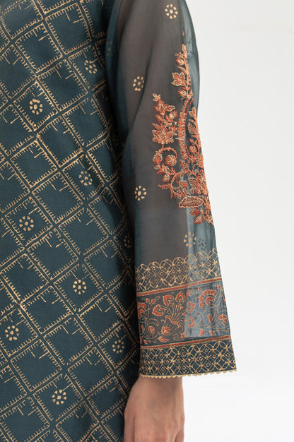 Stitched 1 Piece Block Printed Organza Shirt