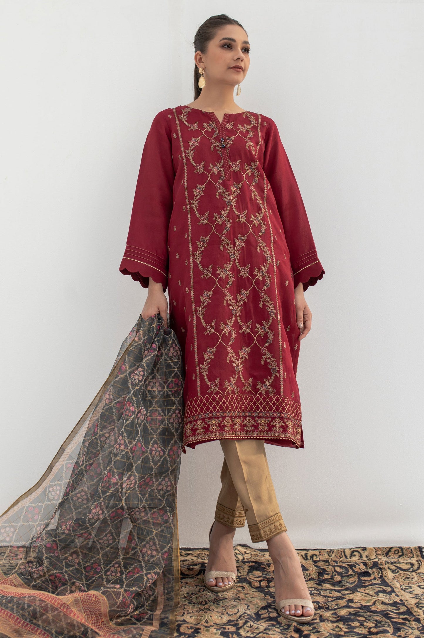 Stitched 2 Pieces Embroidered Organza Outfit