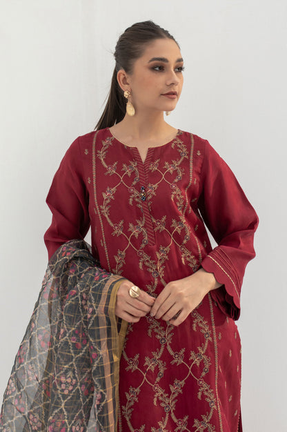 Stitched 2 Pieces Embroidered Organza Outfit