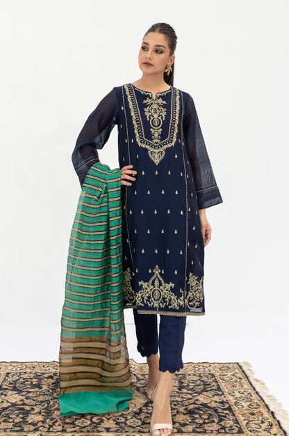 Stitched 2 Piece Cotton Net Embroidered Suit