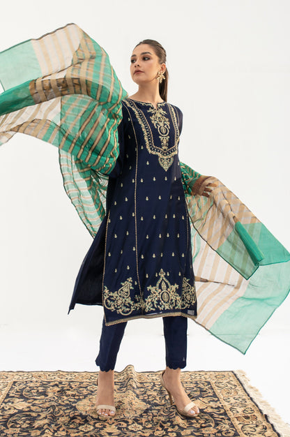 Stitched 2 Piece Cotton Net Embroidered Suit