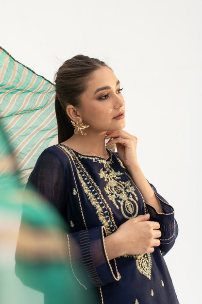 Stitched 2 Piece Cotton Net Embroidered Suit