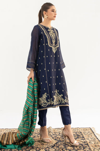 Stitched 2 Piece Cotton Net Embroidered Suit