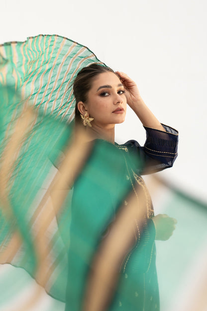 Stitched 2 Piece Cotton Net Embroidered Suit