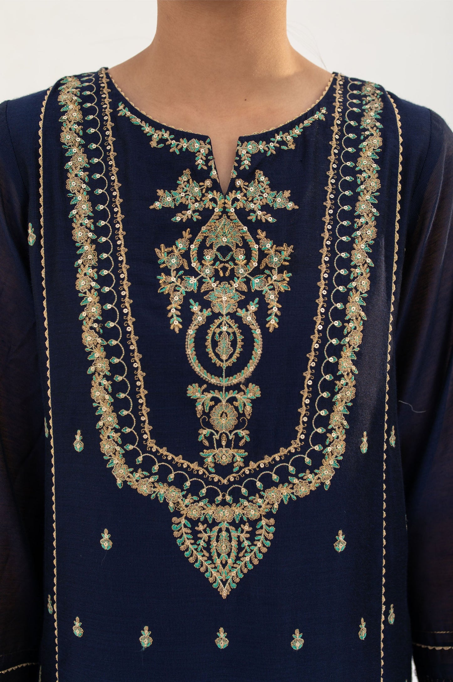 Stitched 2 Piece Cotton Net Embroidered Suit