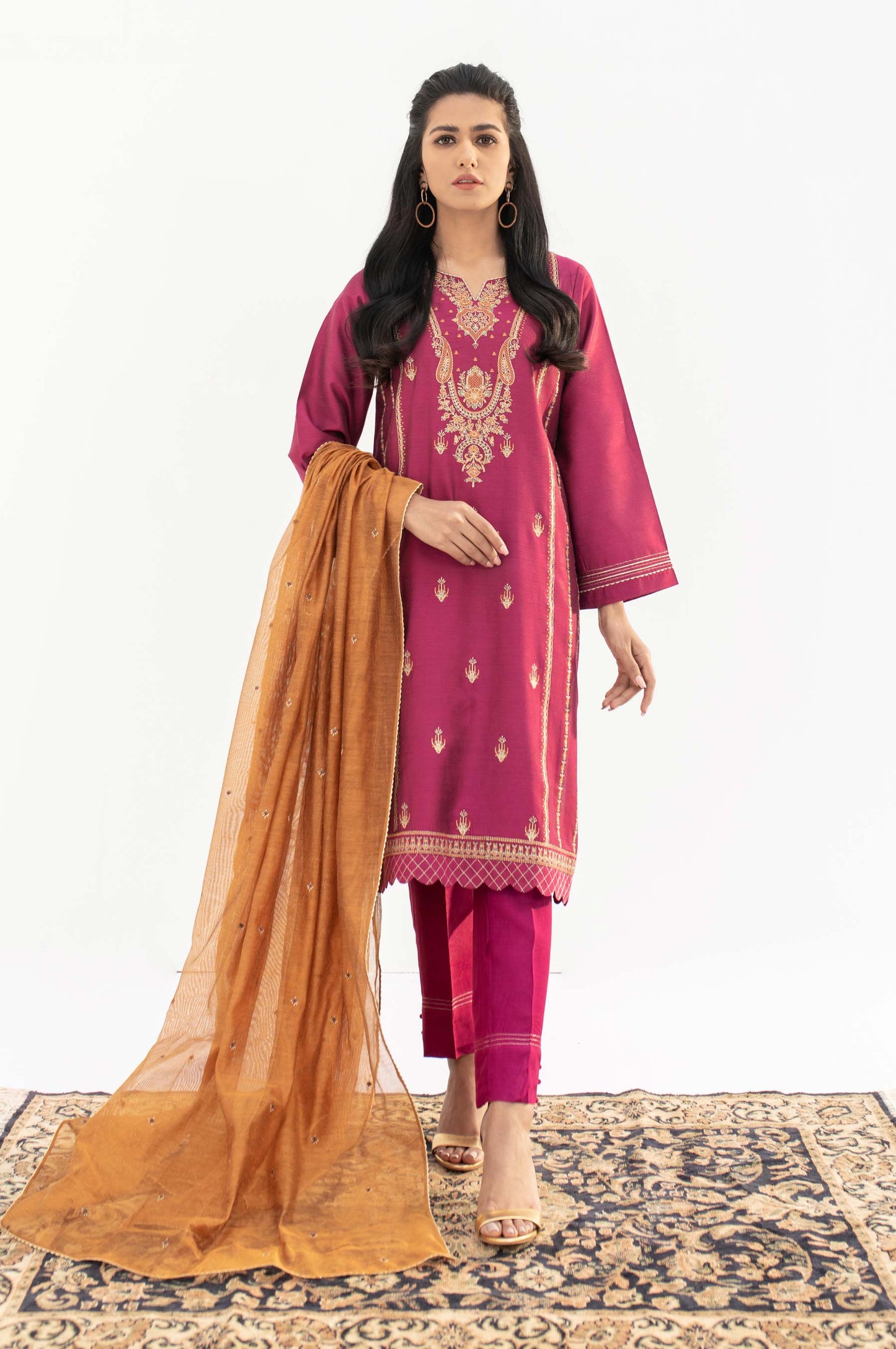 Stitched 2 Piece Cotton silk Embroidered Suit