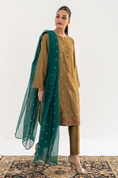 Stitched 2 Piece Embroidered Cotton Silk Suit