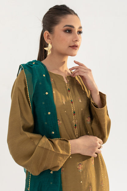 Stitched 2 Piece Embroidered Cotton Silk Suit