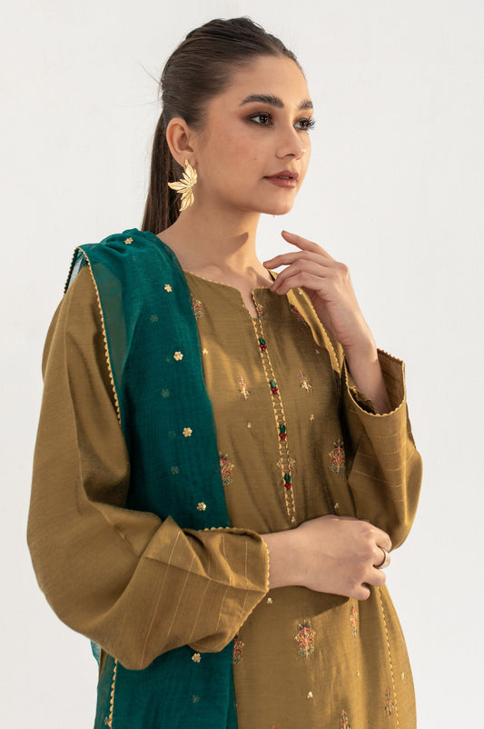 Stitched 2 Piece Embroidered Cotton Silk Suit