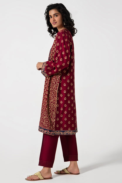 Stitched 2 Piece Screen Printed Cotton Silk Embroidered Suit