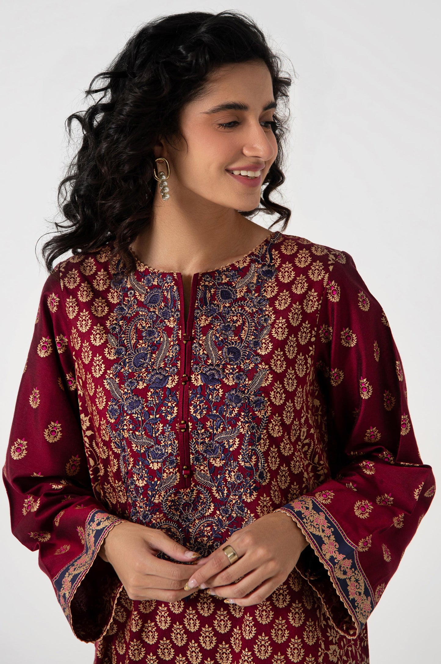 Stitched 2 Piece Screen Printed Cotton Silk Embroidered Suit