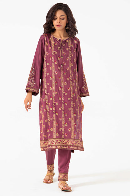 Stitched 2 Piece Screen Printed Cotton Silk Embroidered Suit