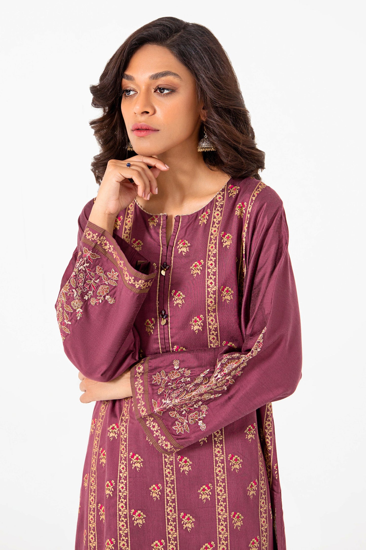 Stitched 2 Piece Screen Printed Cotton Silk Embroidered Suit