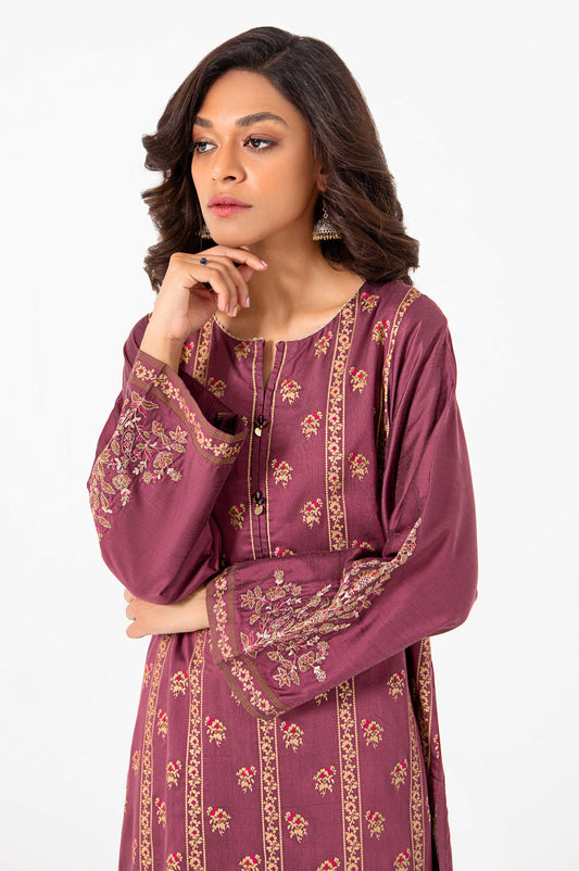 Stitched 2 Piece Screen Printed Cotton Silk Embroidered Suit