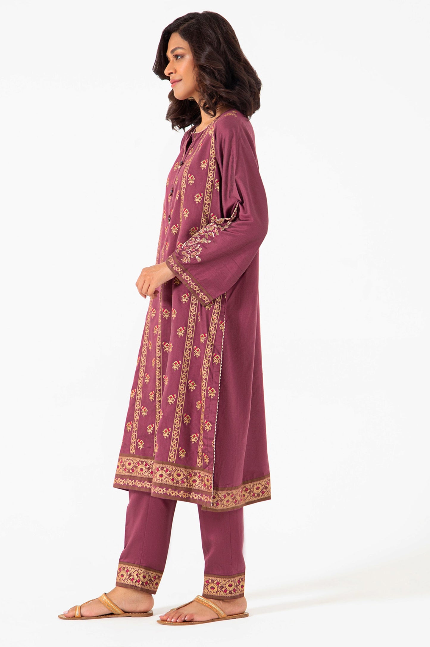 Stitched 2 Piece Screen Printed Cotton Silk Embroidered Suit