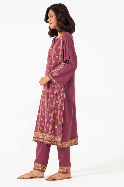 Stitched 2 Piece Screen Printed Cotton Silk Embroidered Suit