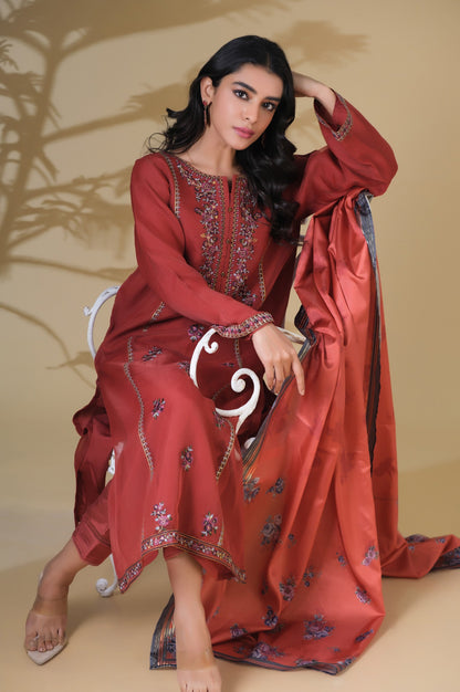 Stitched 2 Piece Organza Embroidered Outfit