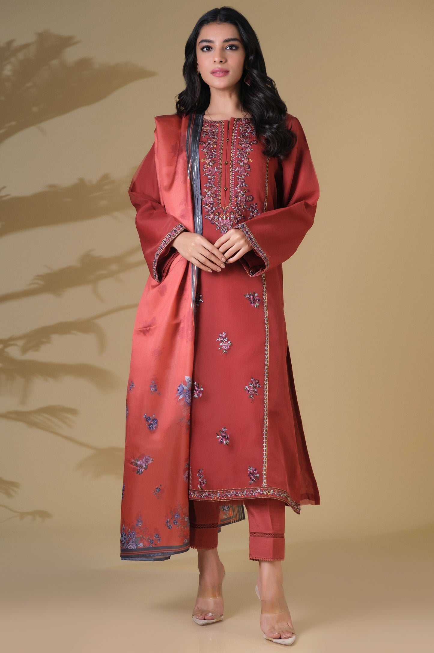 Stitched 2 Piece Organza Embroidered Outfit