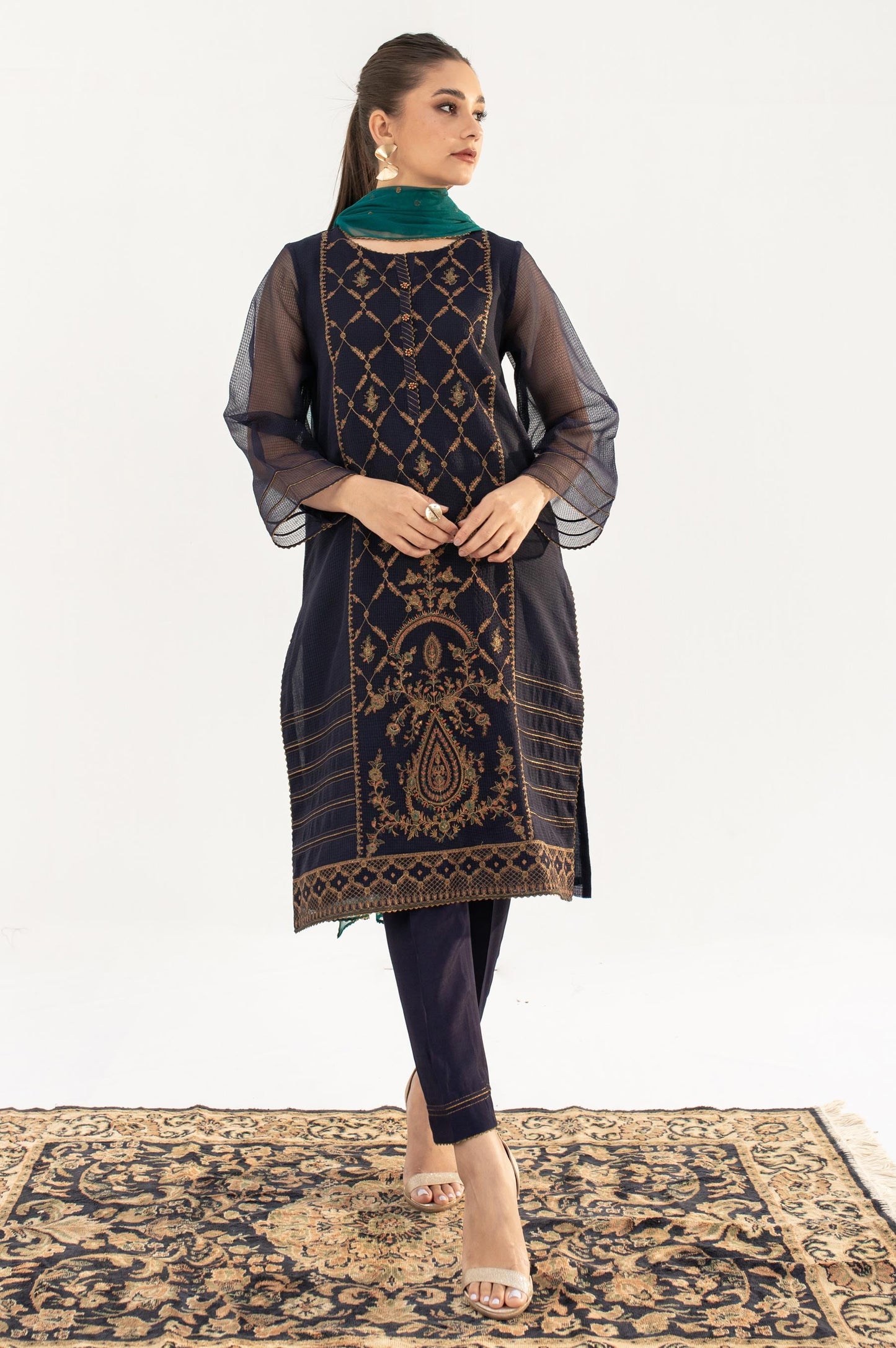 Stitched 3 Piece Textured Organza Outfit