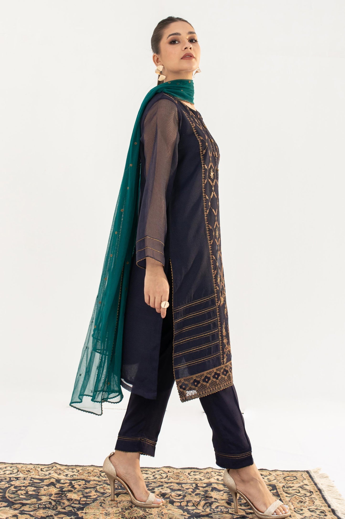 Stitched 3 Piece Textured Organza Outfit