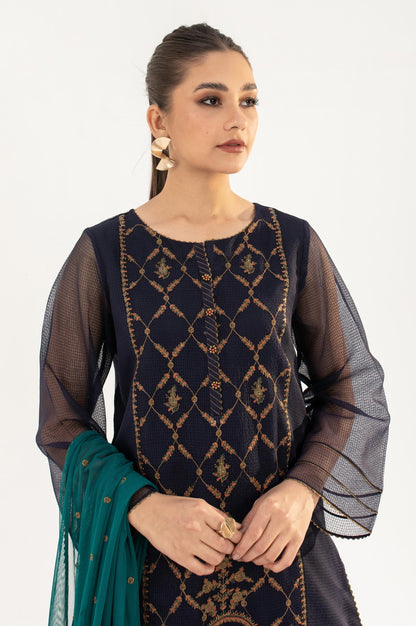 Stitched 3 Piece Textured Organza Outfit