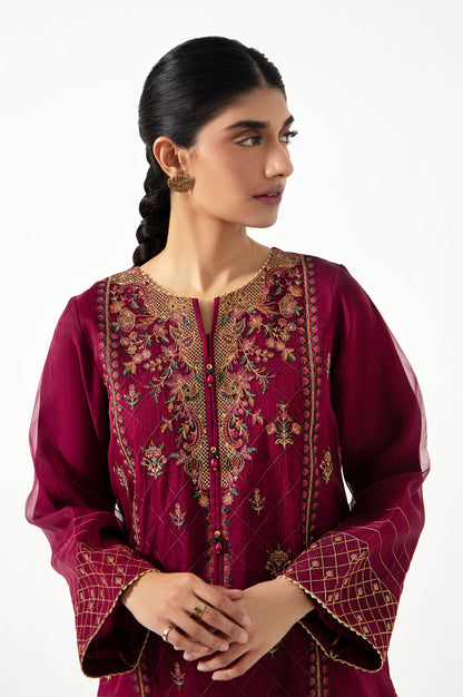 Stitched 3 Pieces Organza Embroidered Suit.